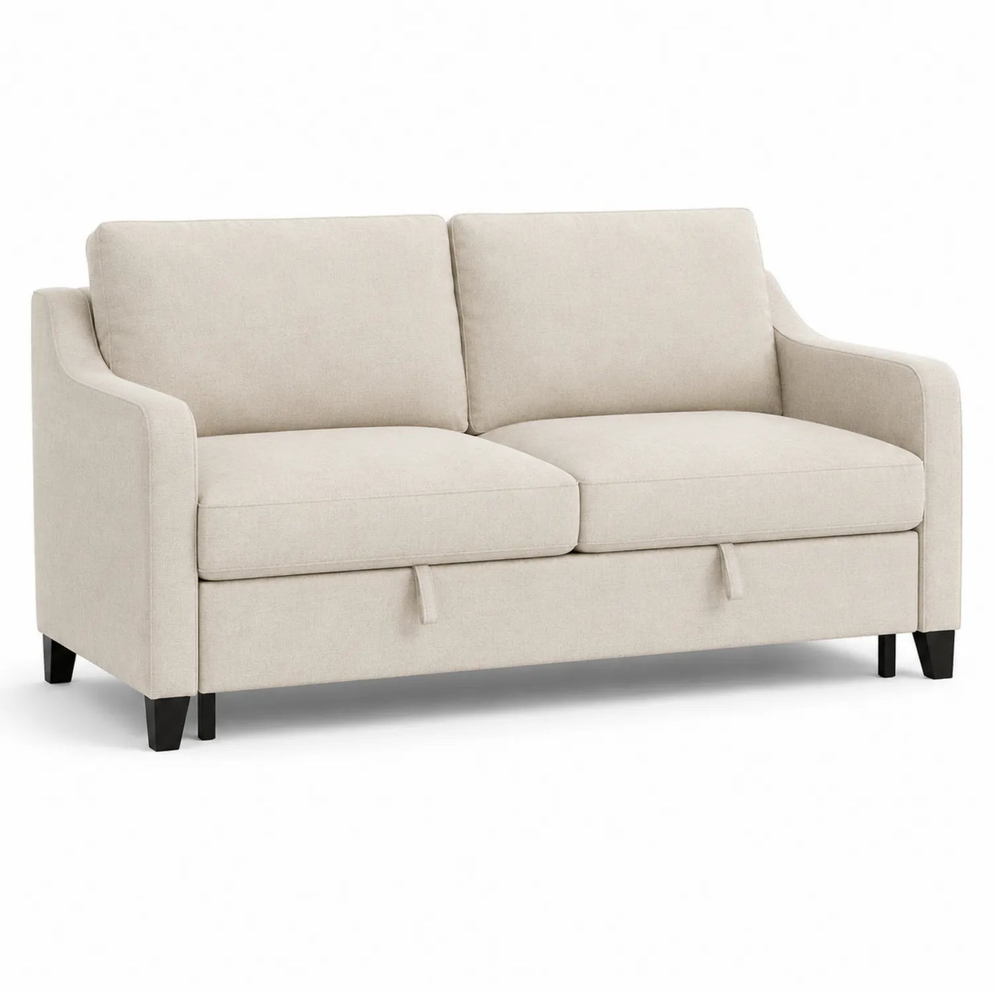 Canapé 3 places tissu polyester beige pieds bois