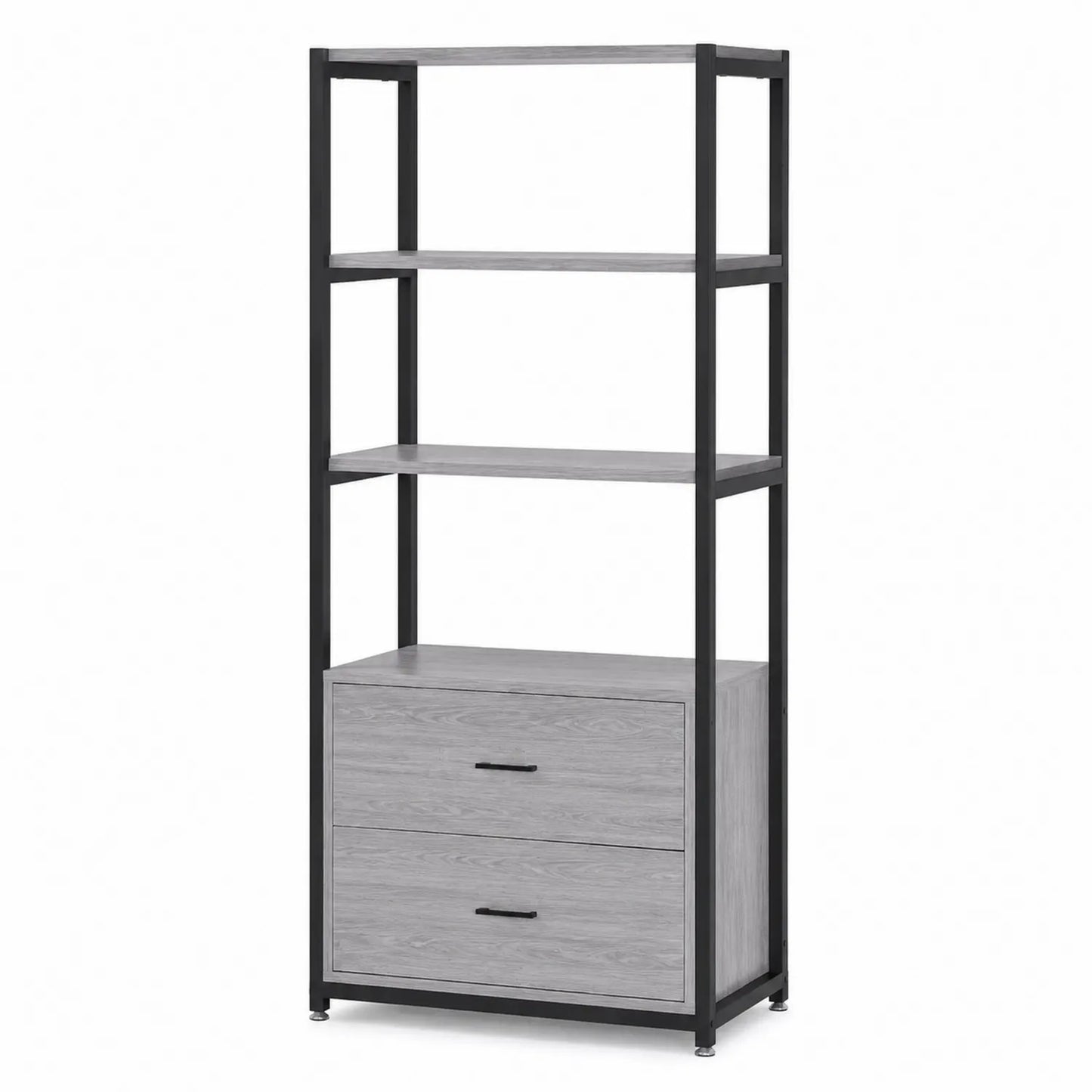 Étagère en bois et métal avec tiroirs Gris/Noir