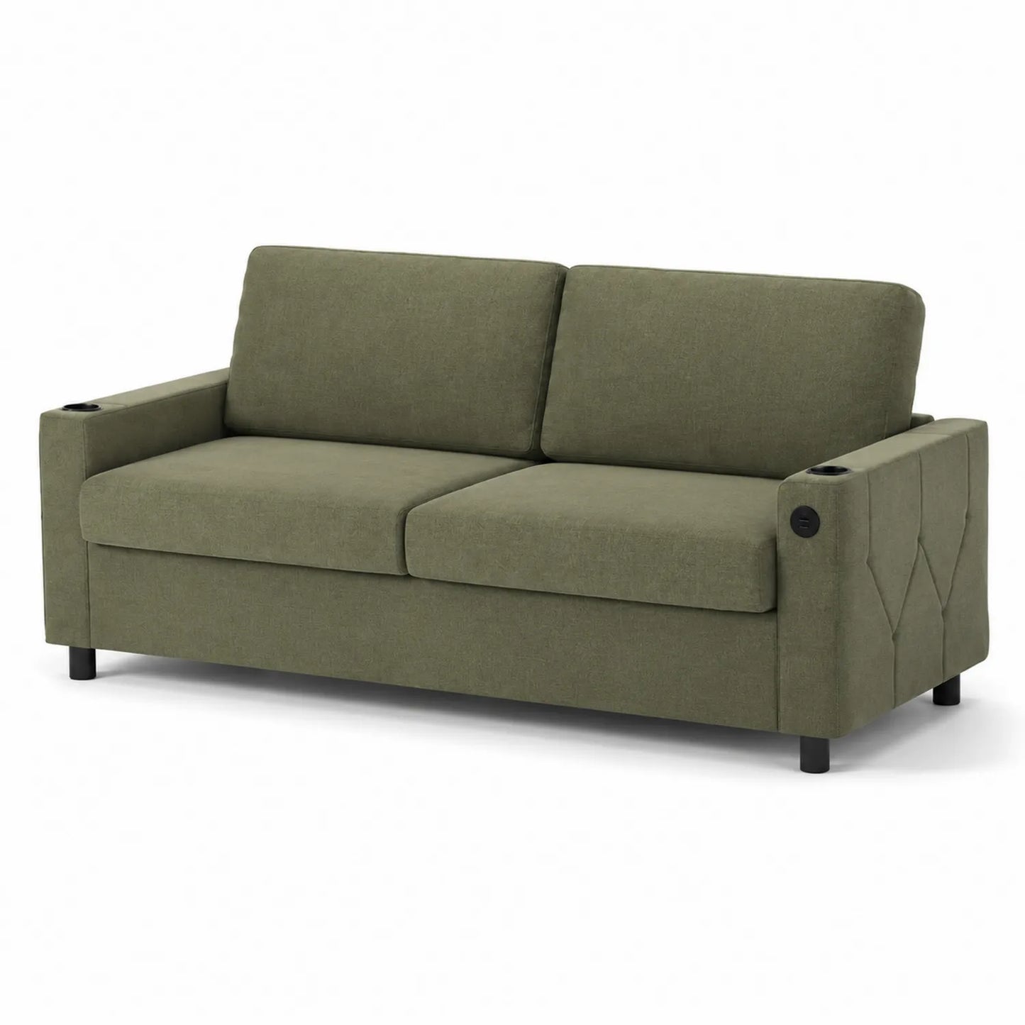 Canapé 2 places en tissu vert avec prise USB