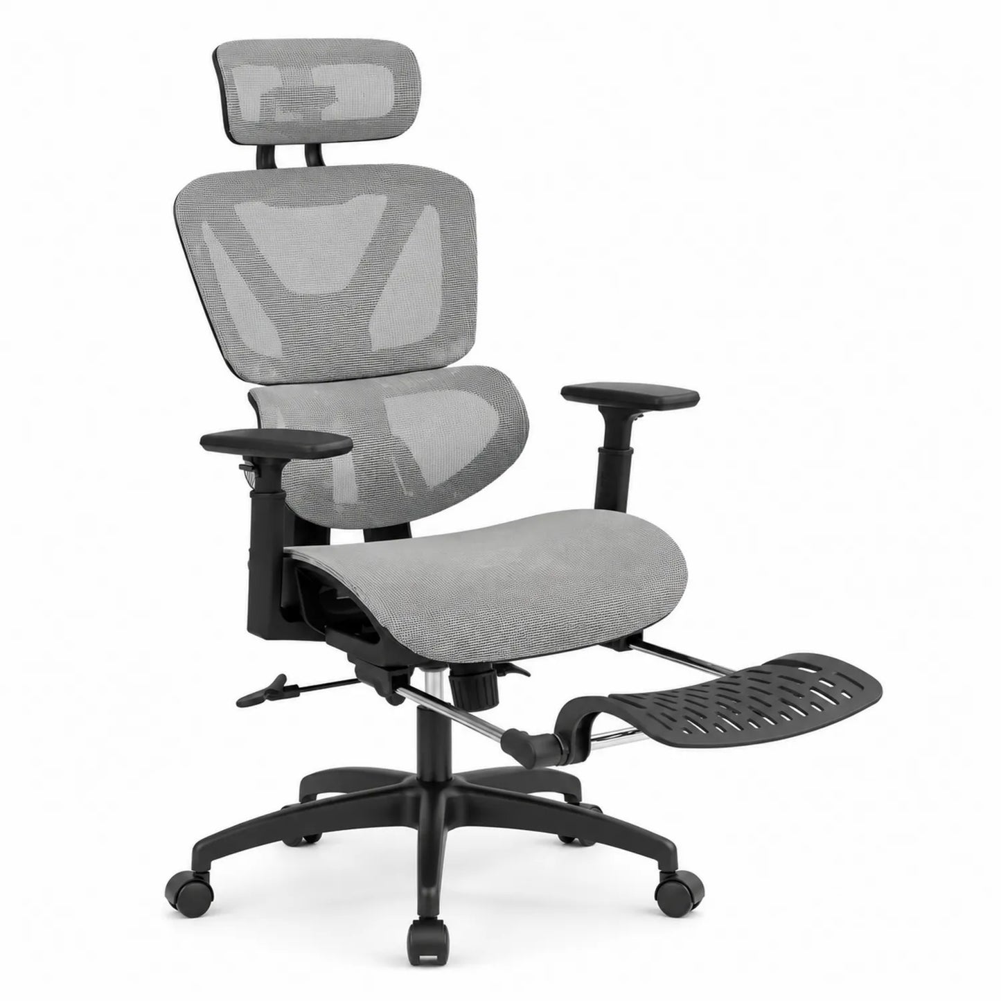 Chaise ergonomique en maille et nylon avec repose-pieds Gris