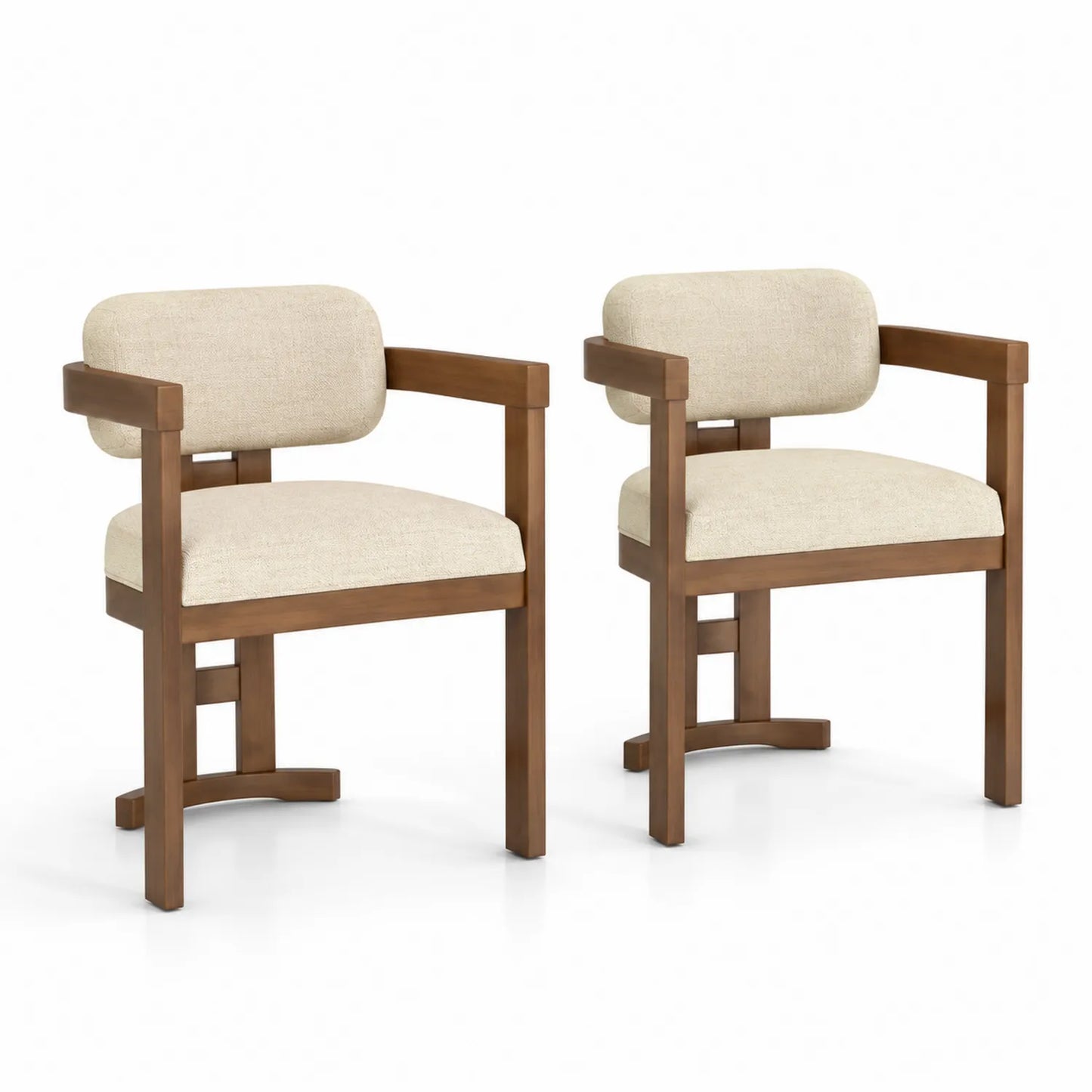 Ensemble de 2 chaises en bois massif et tissu beige