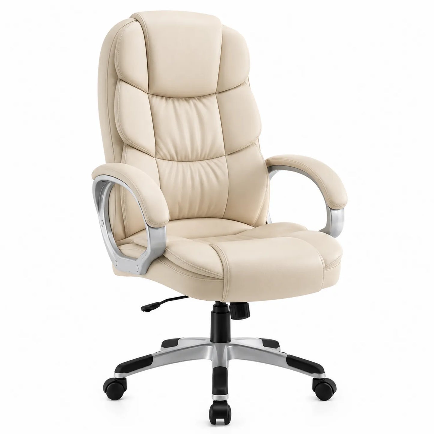Chaise de bureau en cuir beige avec accoudoirs et base pivotante