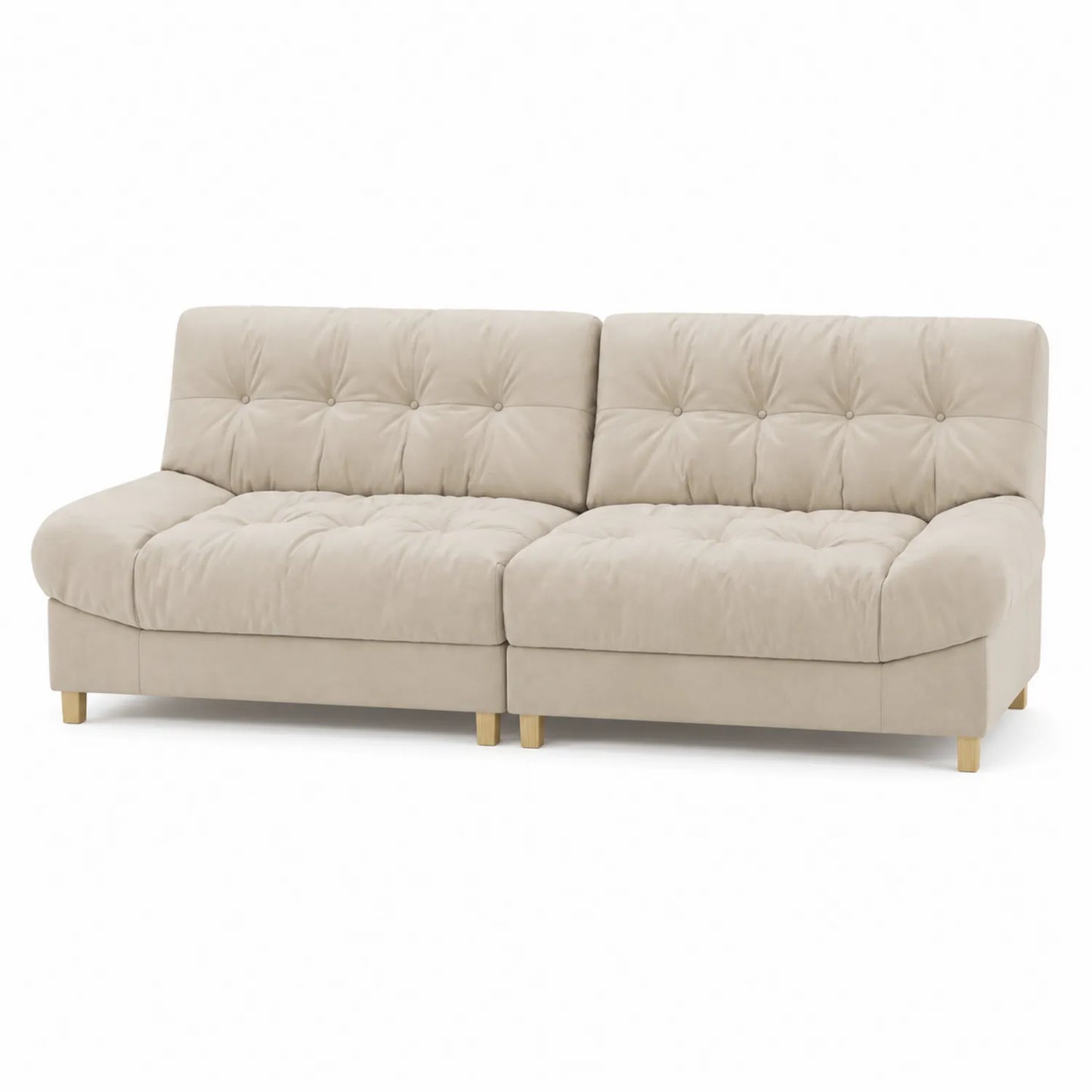 Canapé 2 places en tissu beige avec pieds en bois