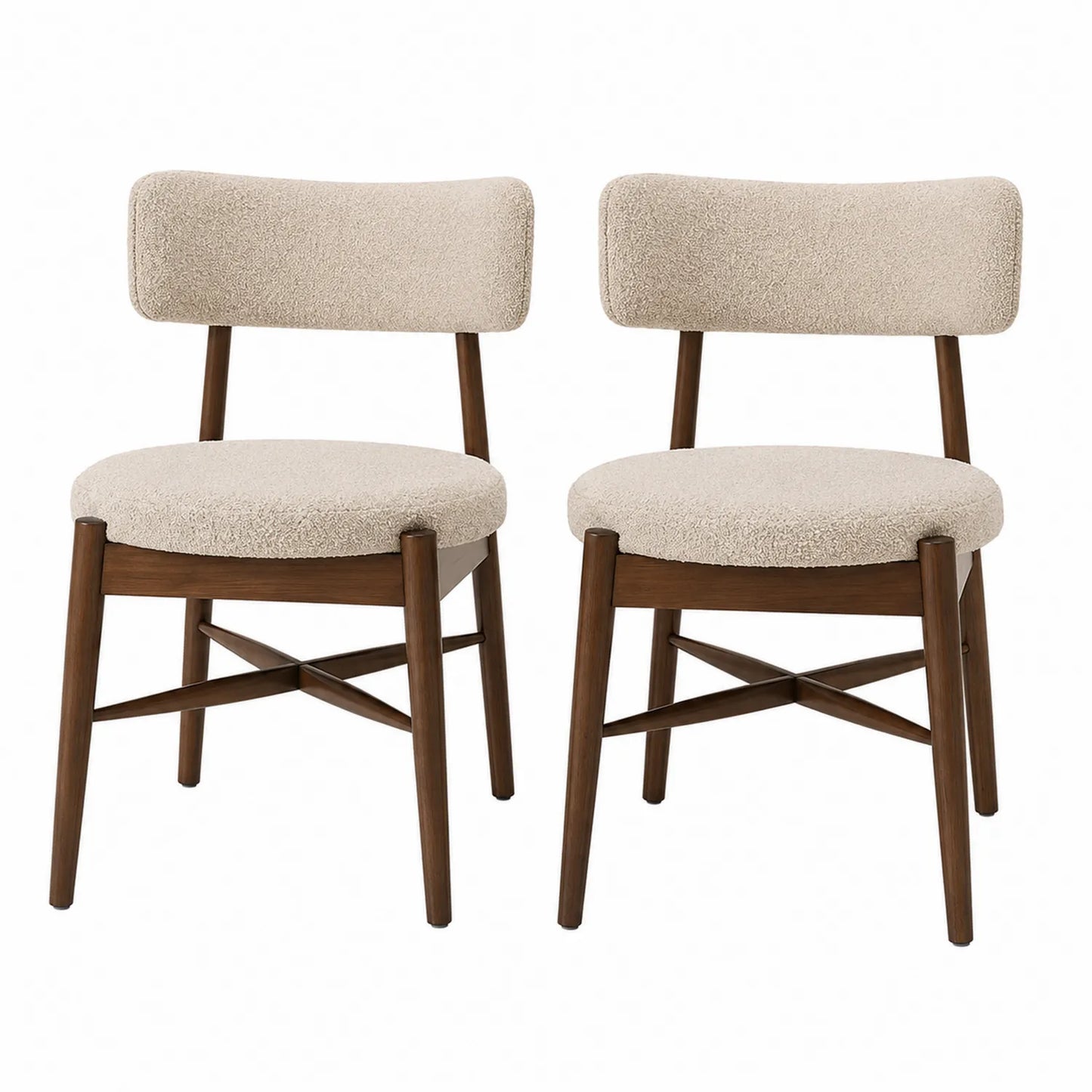 Chaises en bois et tissu bouclé beige, lot de 2