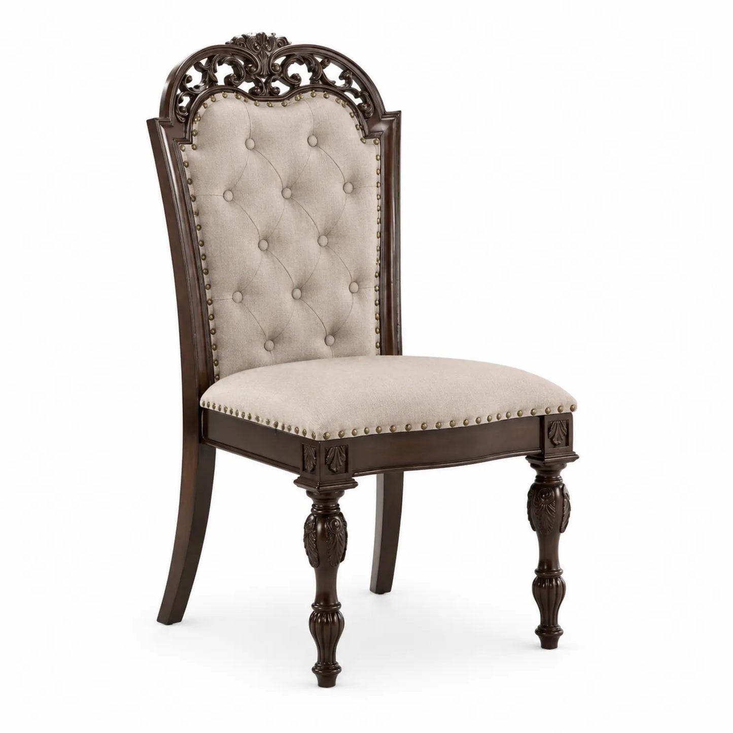 Chaise de salle à manger en bois et tissu polyester marron et beige
