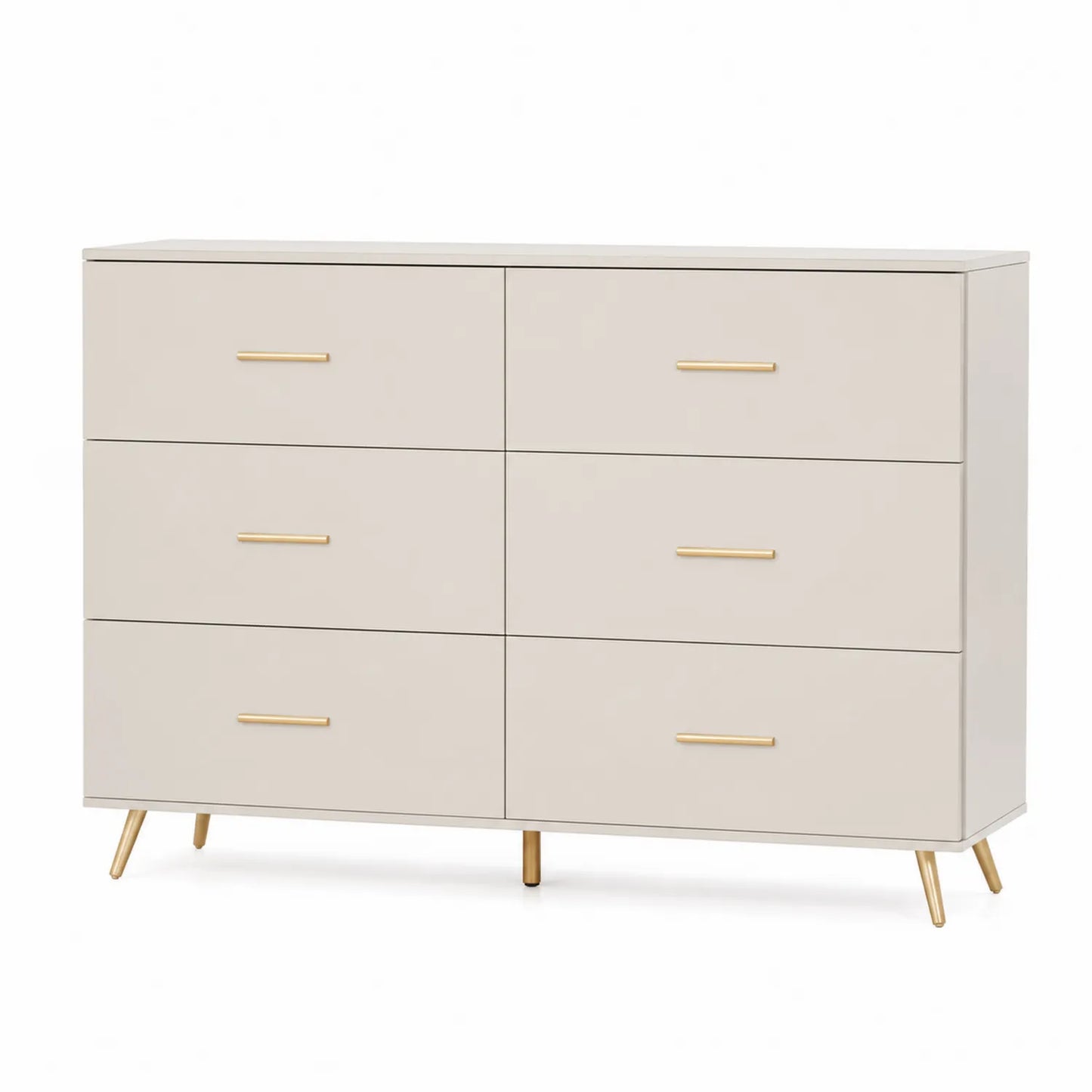 Commode à 6 tiroirs en bois MDF avec pieds en métal doré
