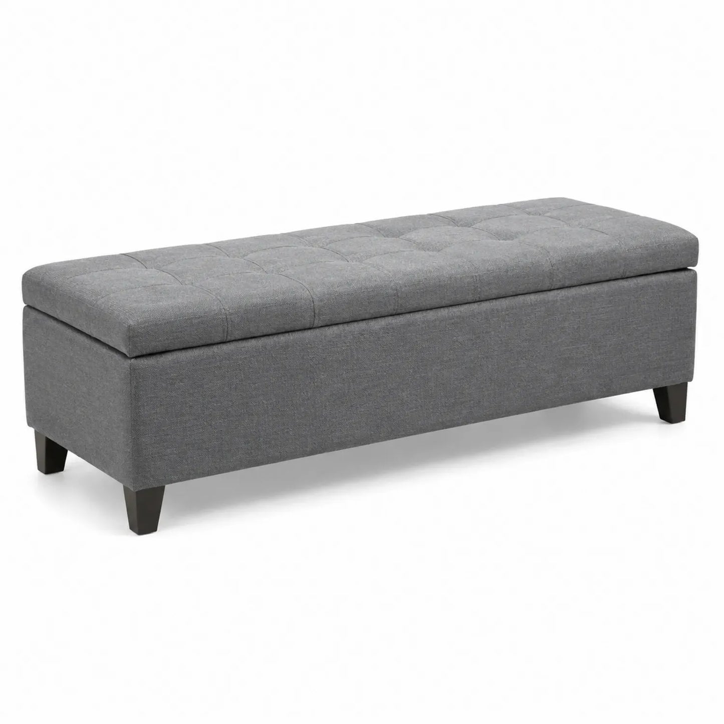 Banc de rangement en tissu gris avec pieds en bois 120x40x45 cm