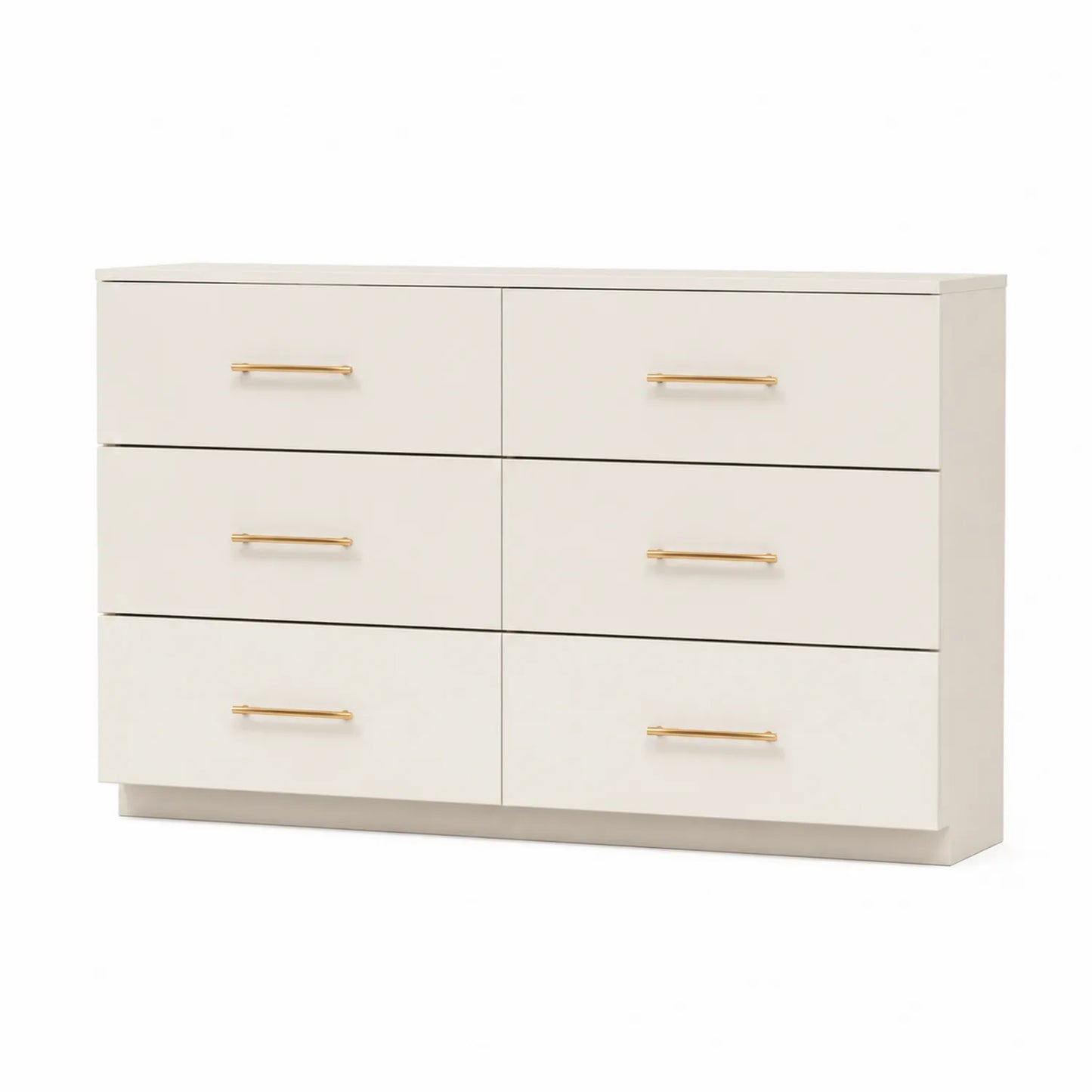 Commode 6 tiroirs en bois MDF avec poignées en métal, Blanc