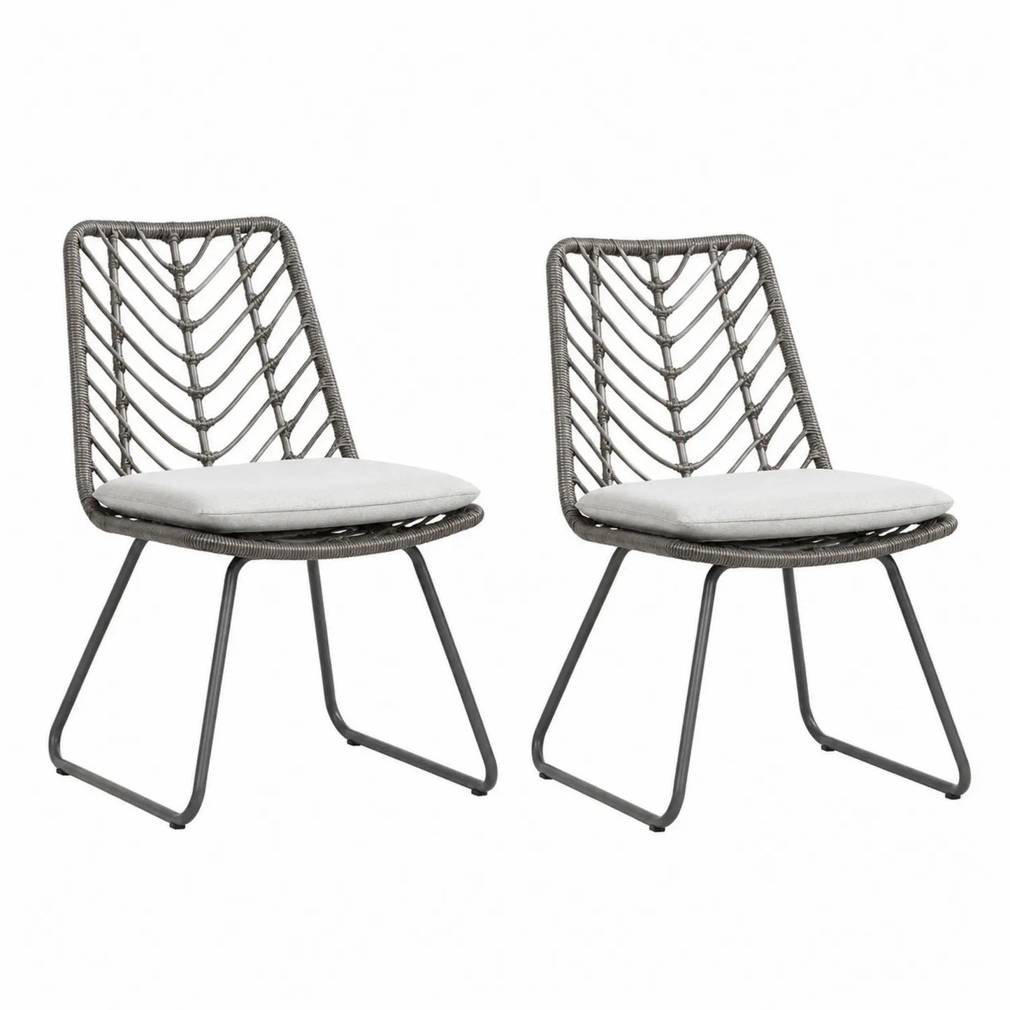 Chaises en résine tressée gris avec coussin beige, lot de 2