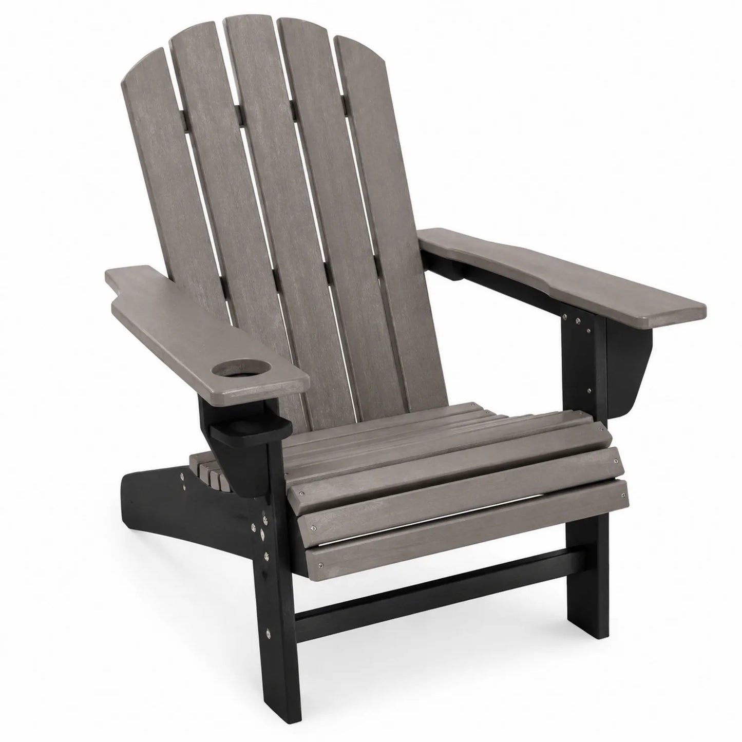 Chaise Adirondack en Polyéthylène Gris/Noir avec Porte-gobelet