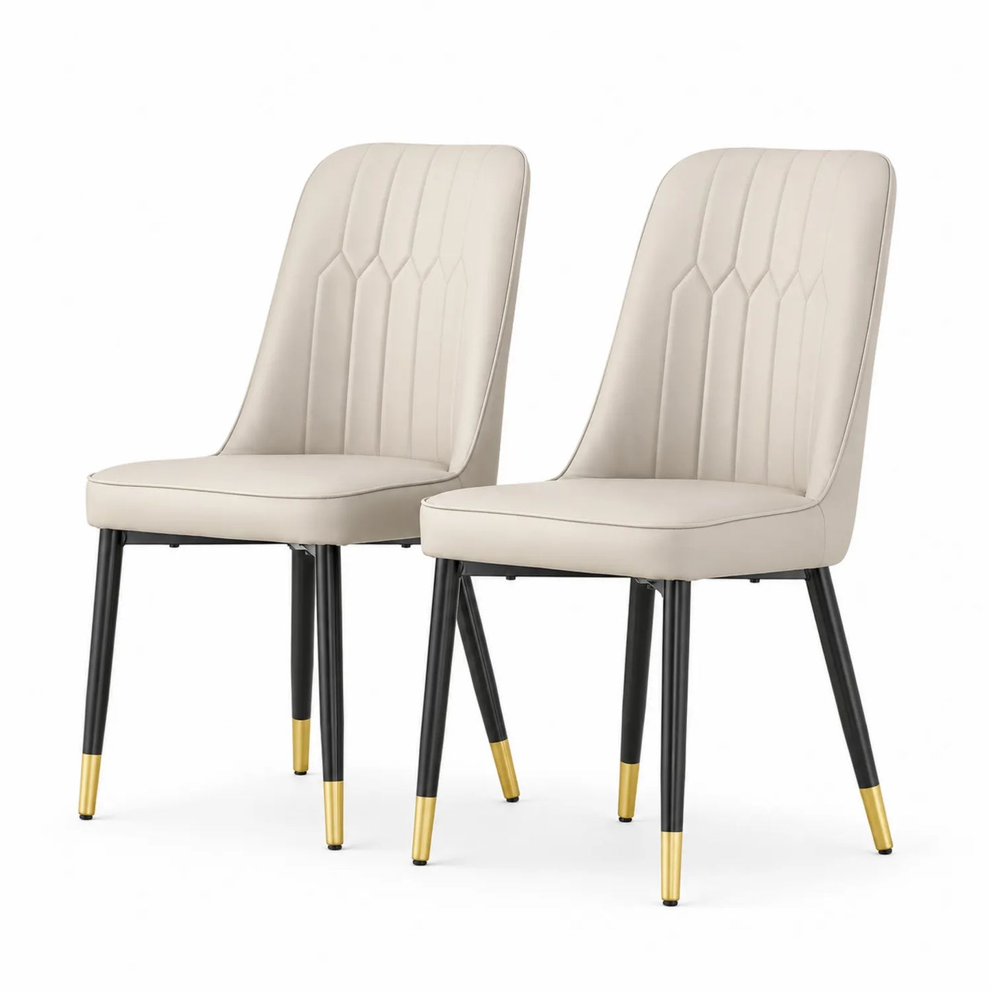 Lot de 2 chaises de salle à manger en cuir synthétique beige avec pieds en métal noir et détails dorés 46x54x87 cm