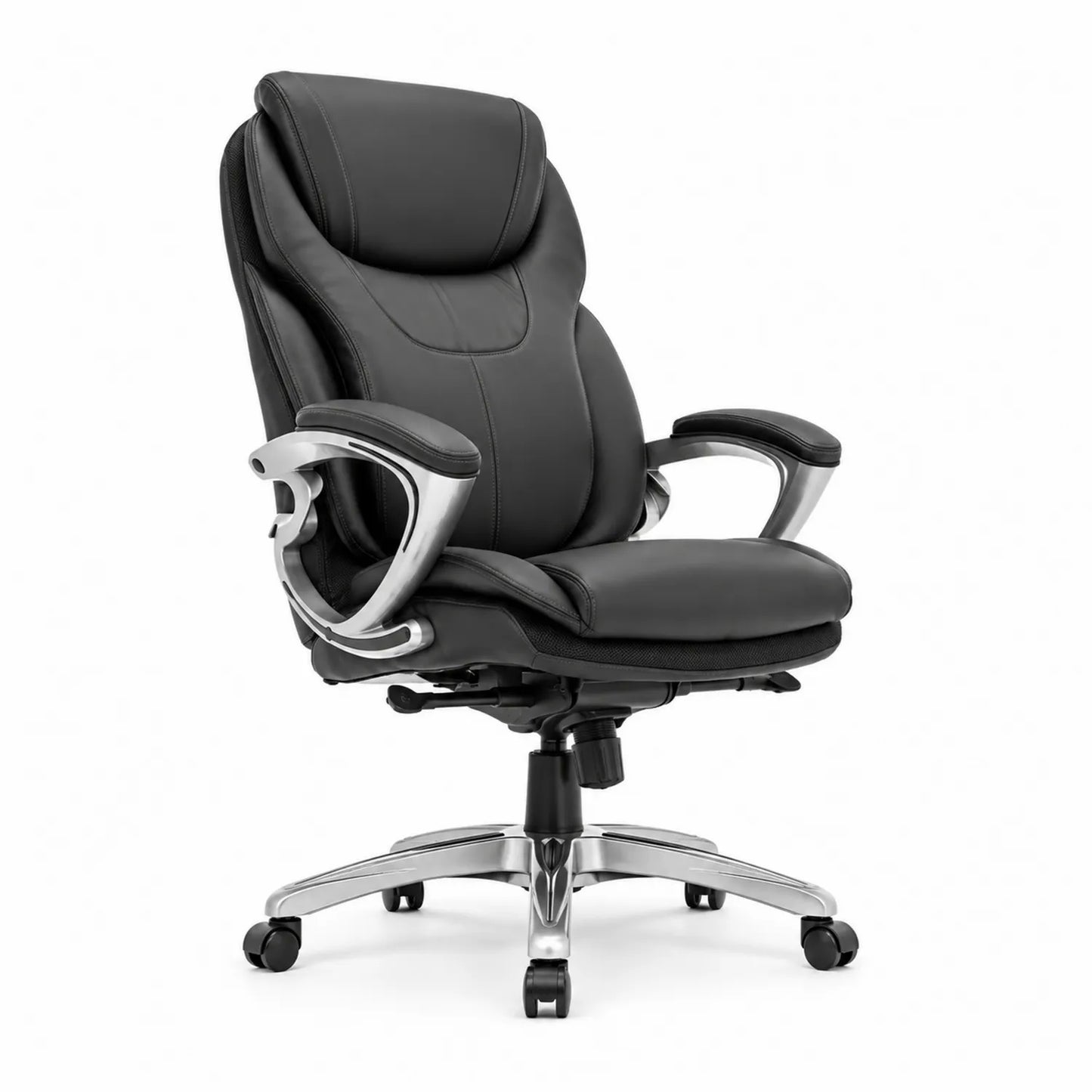 Chaise de bureau en simili cuir noir pivotante réglable