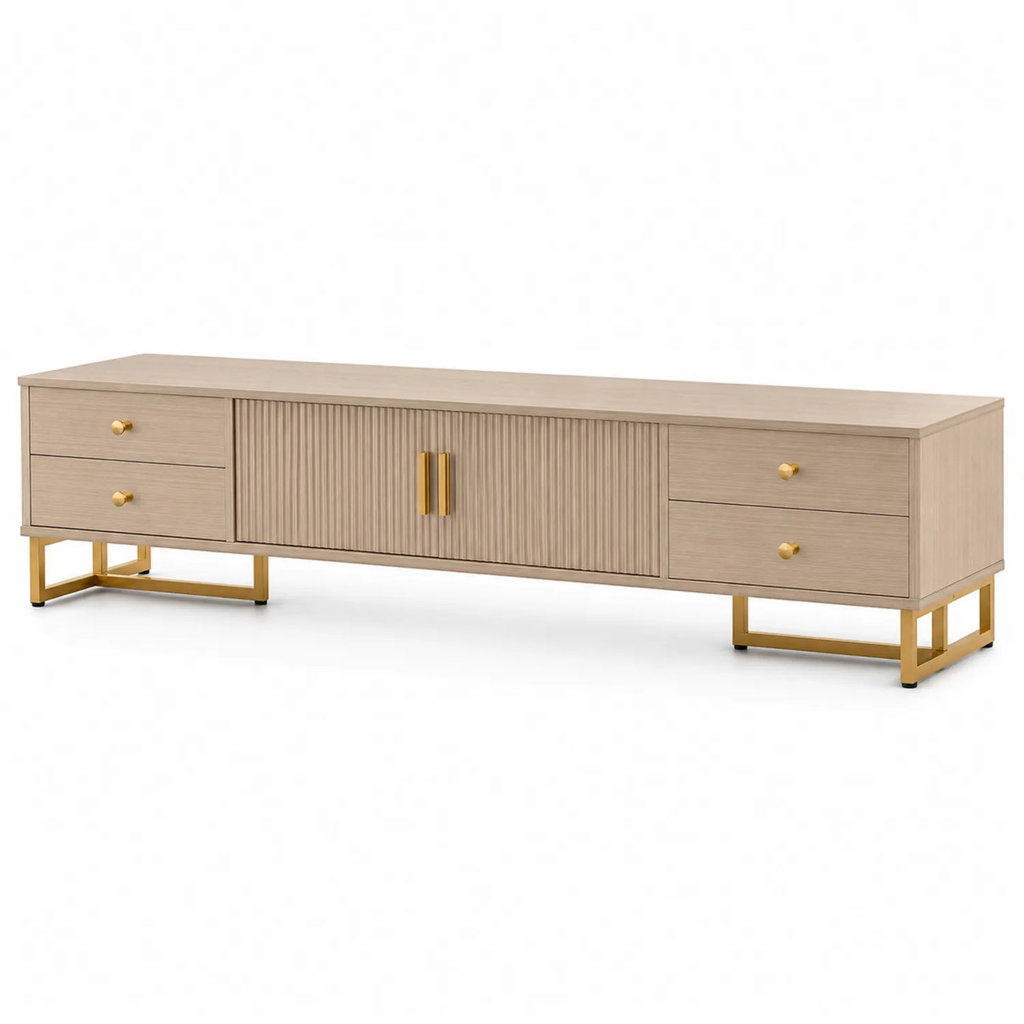 Meuble TV rectangulaire en bois avec pieds en métal doré 180 cm