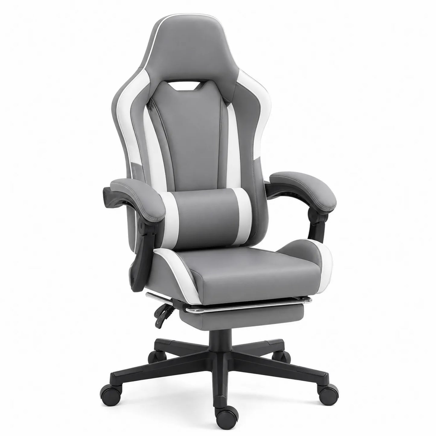 Chaise de bureau réglable en cuir synthétique gris et blanc