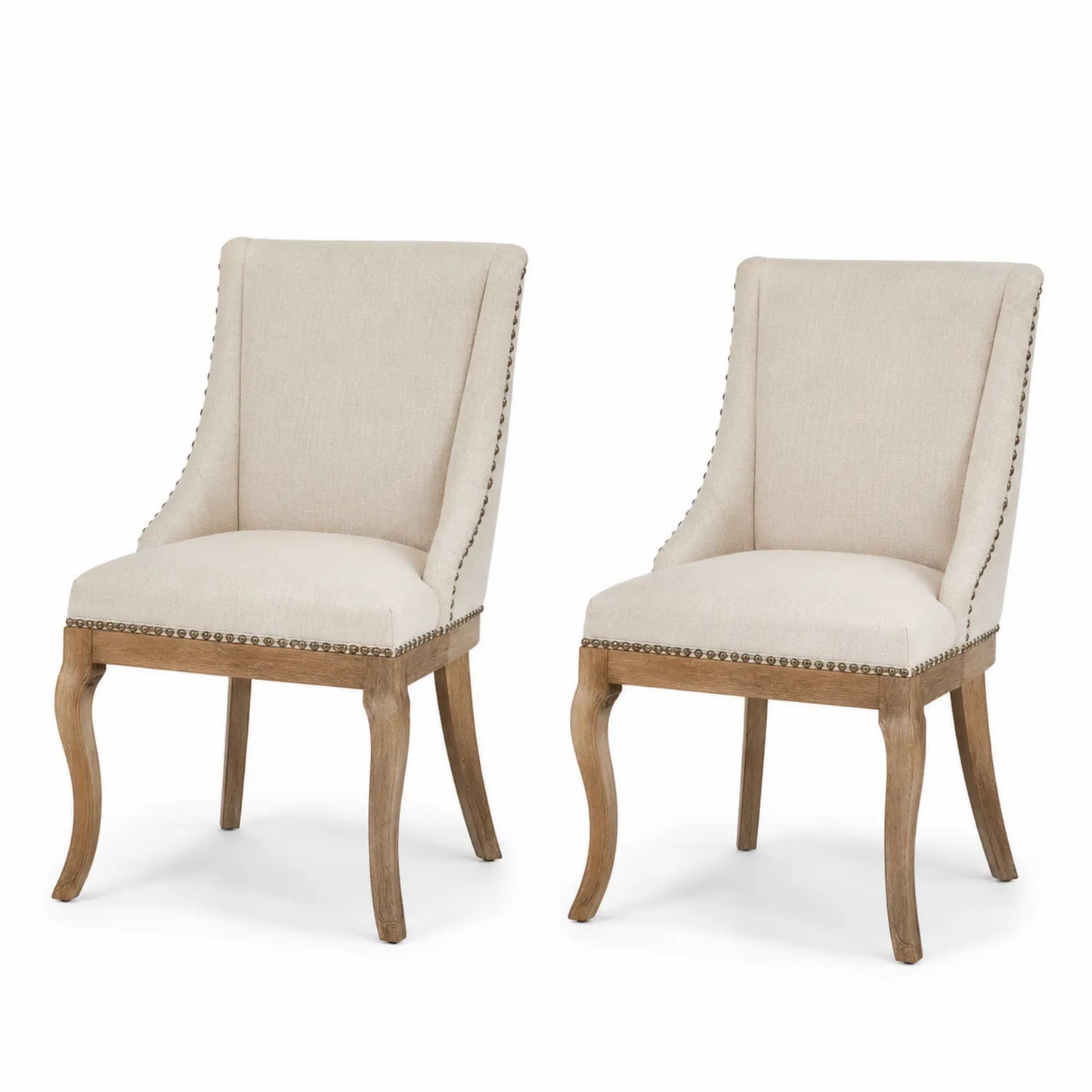 Lot de 2 chaises en tissu lin beige et bois de chêne