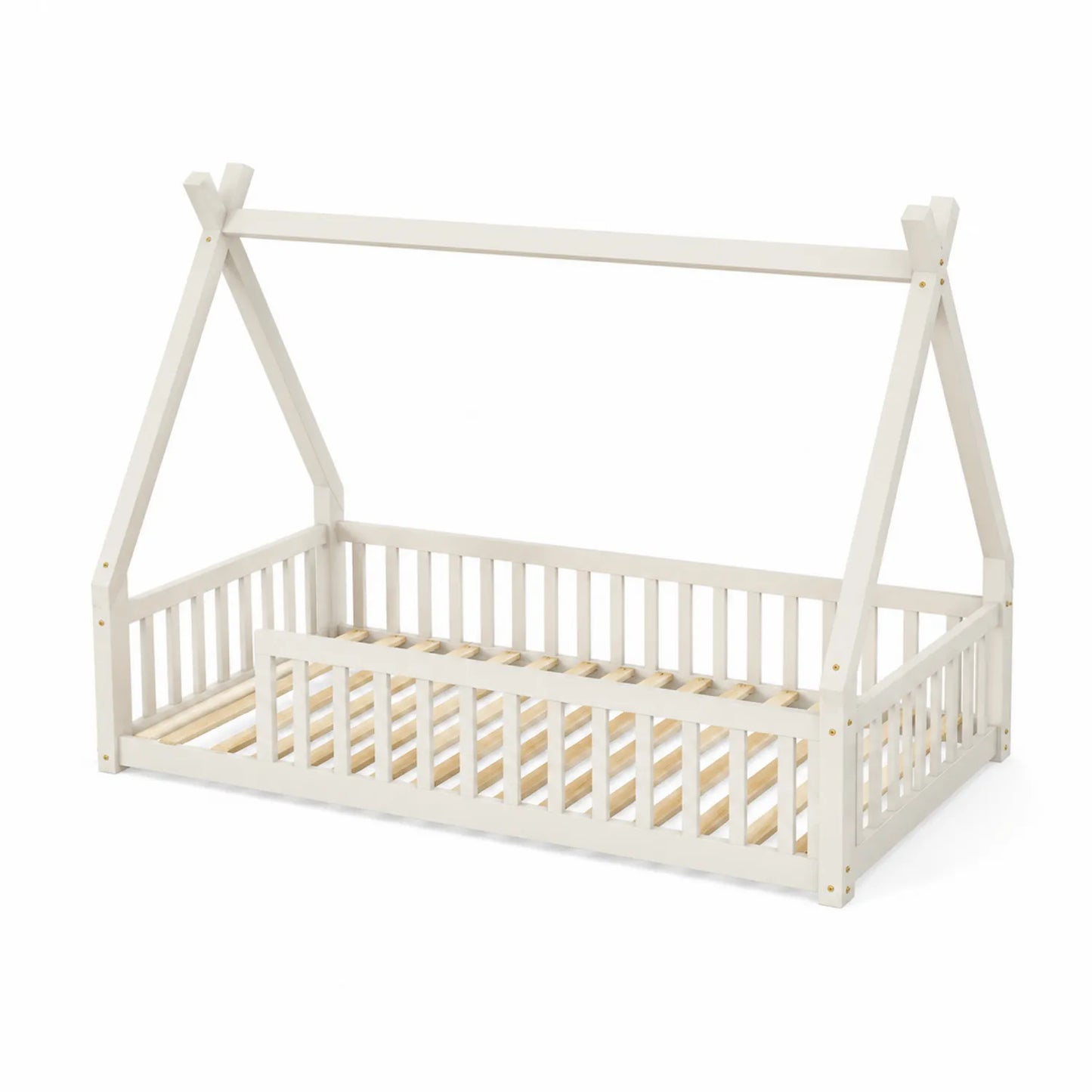 Lit cabane en bois blanc avec barrière de sécurité 90x200 cm