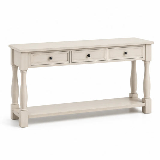 Console en bois blanc avec 3 tiroirs 150x40x80 cm