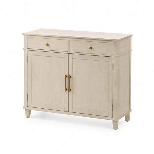 Buffet en bois MDF blanc avec poignées en métal 90x35x85 cm
