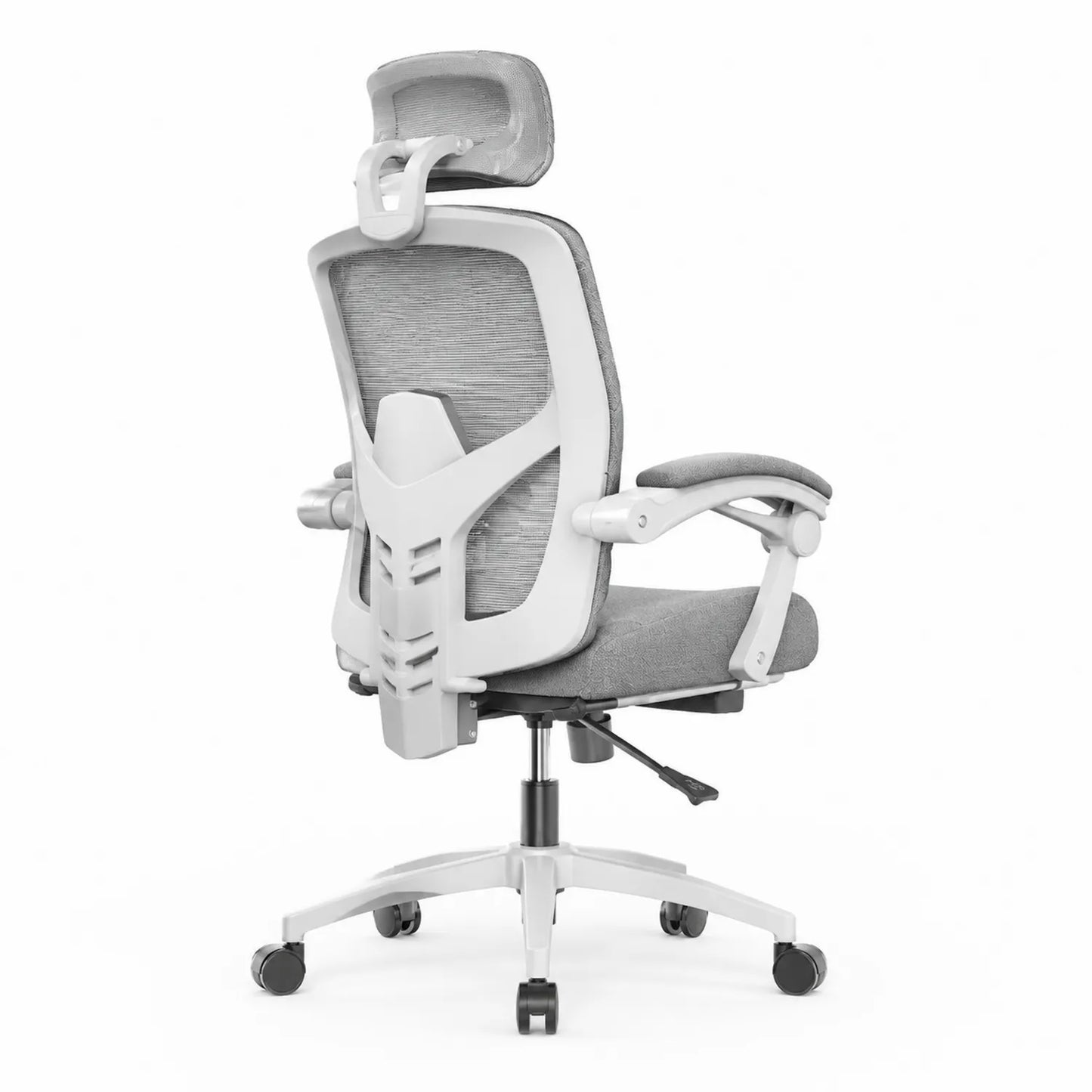 Chaise de bureau en maille polyester avec appuie-tête réglable gris