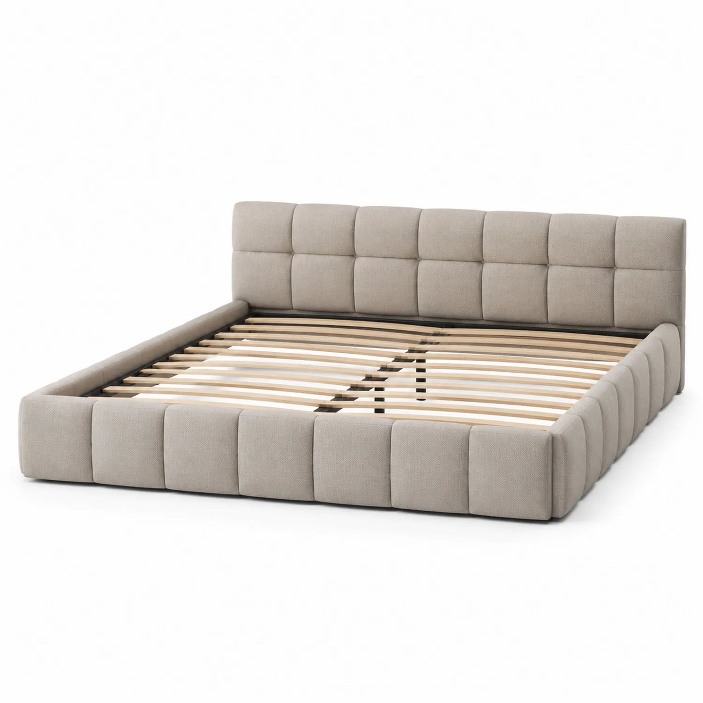 Lit double en bois avec revêtement en tissu beige 200x160 cm