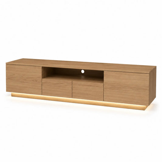 Meuble TV en MDF plaqué chêne avec éclairage LED, 180x40x50 cm, Chêne Clair