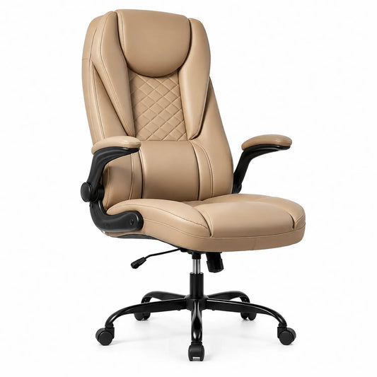 Chaise de bureau pivotante en cuir synthétique beige