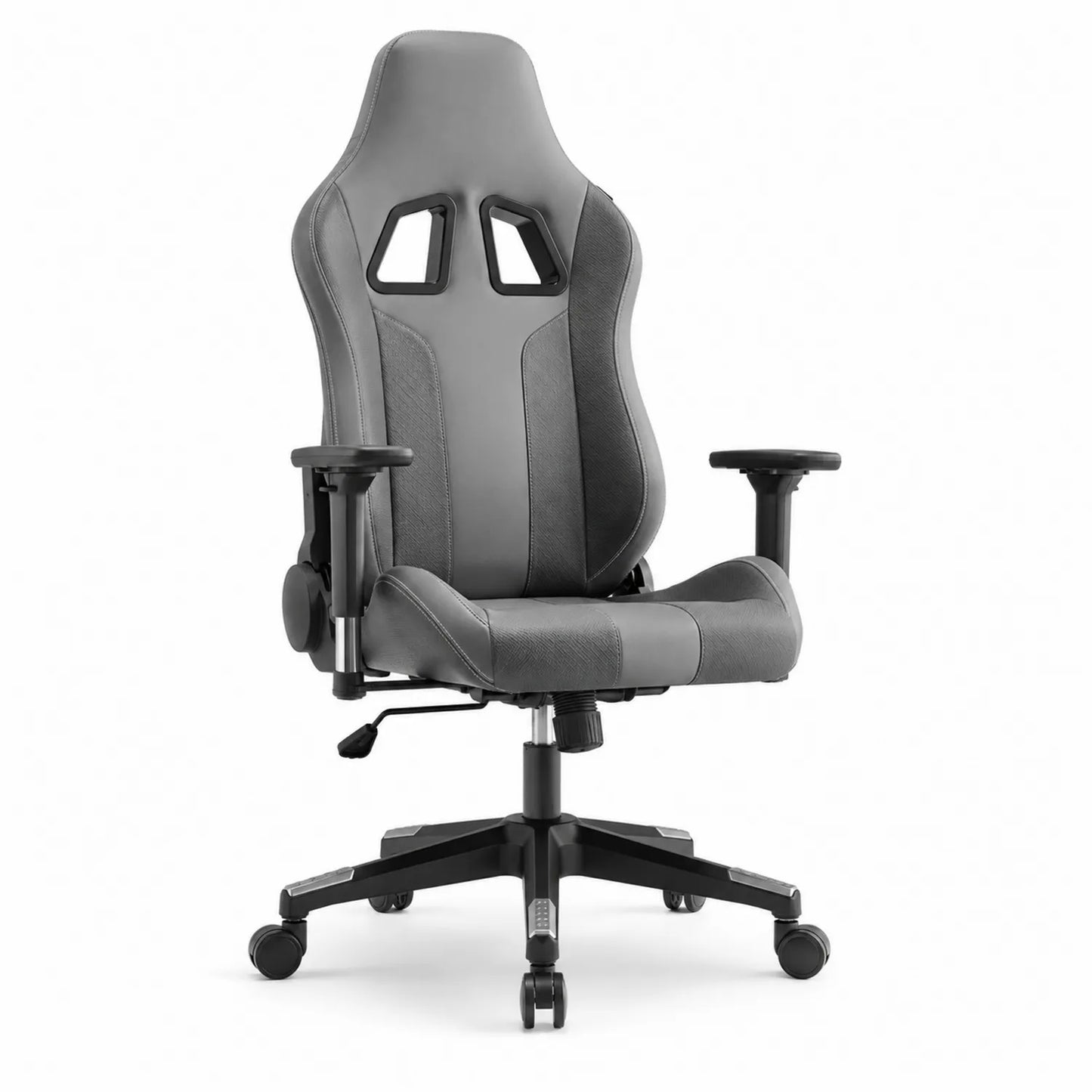Chaise de bureau en cuir synthétique gris réglable avec accoudoirs