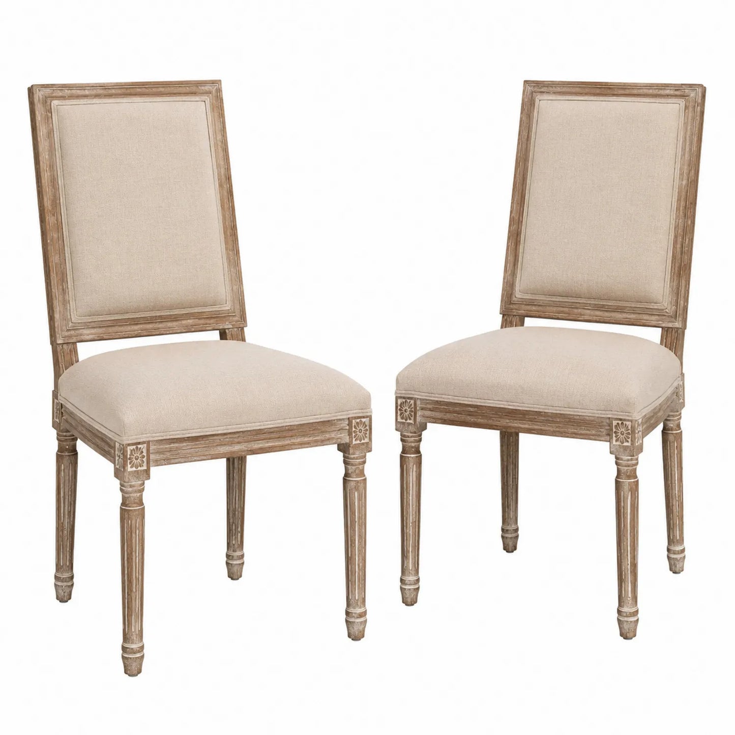 Paire de chaises en bois et lin beige