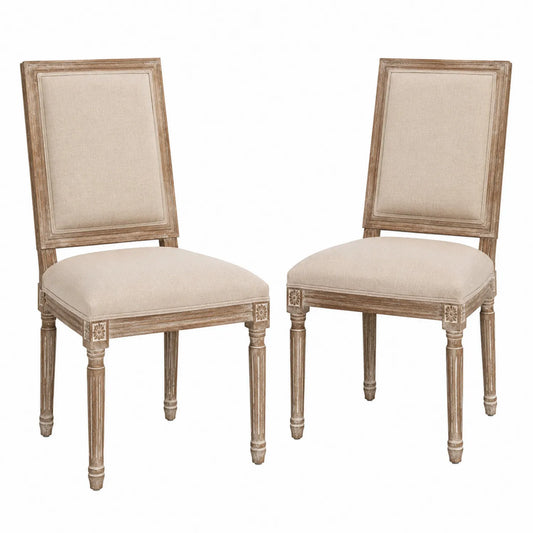 Paire de chaises en bois et lin beige