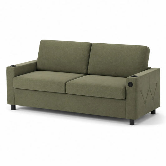 Canapé 2 places en tissu vert avec prise USB