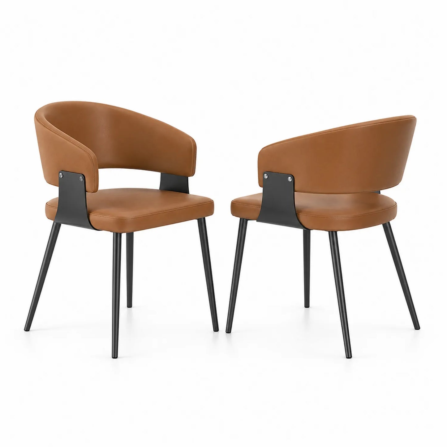 Set de 2 chaises en cuir synthétique marron avec structure en métal noir 80x54x59 cm