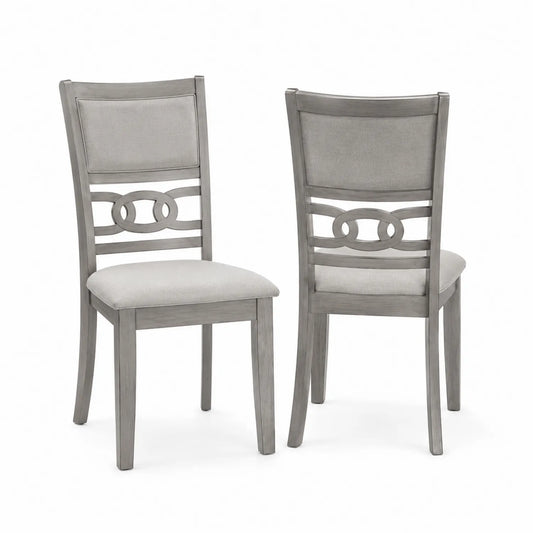 Lot de 2 chaises en bois et tissu gris clair