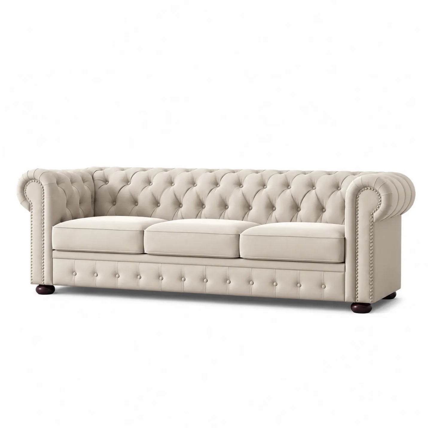 Canapé Chesterfield 3 Places en Similicuir Beige 220cm