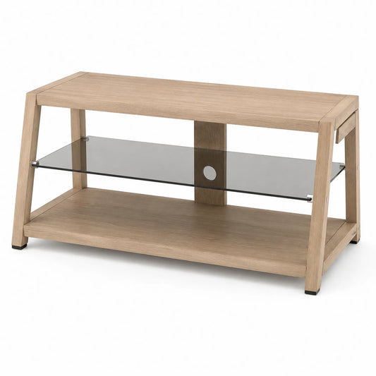 Meuble TV en bois avec étagère en verre