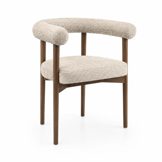 Chaise en bois et tissu bouclé beige