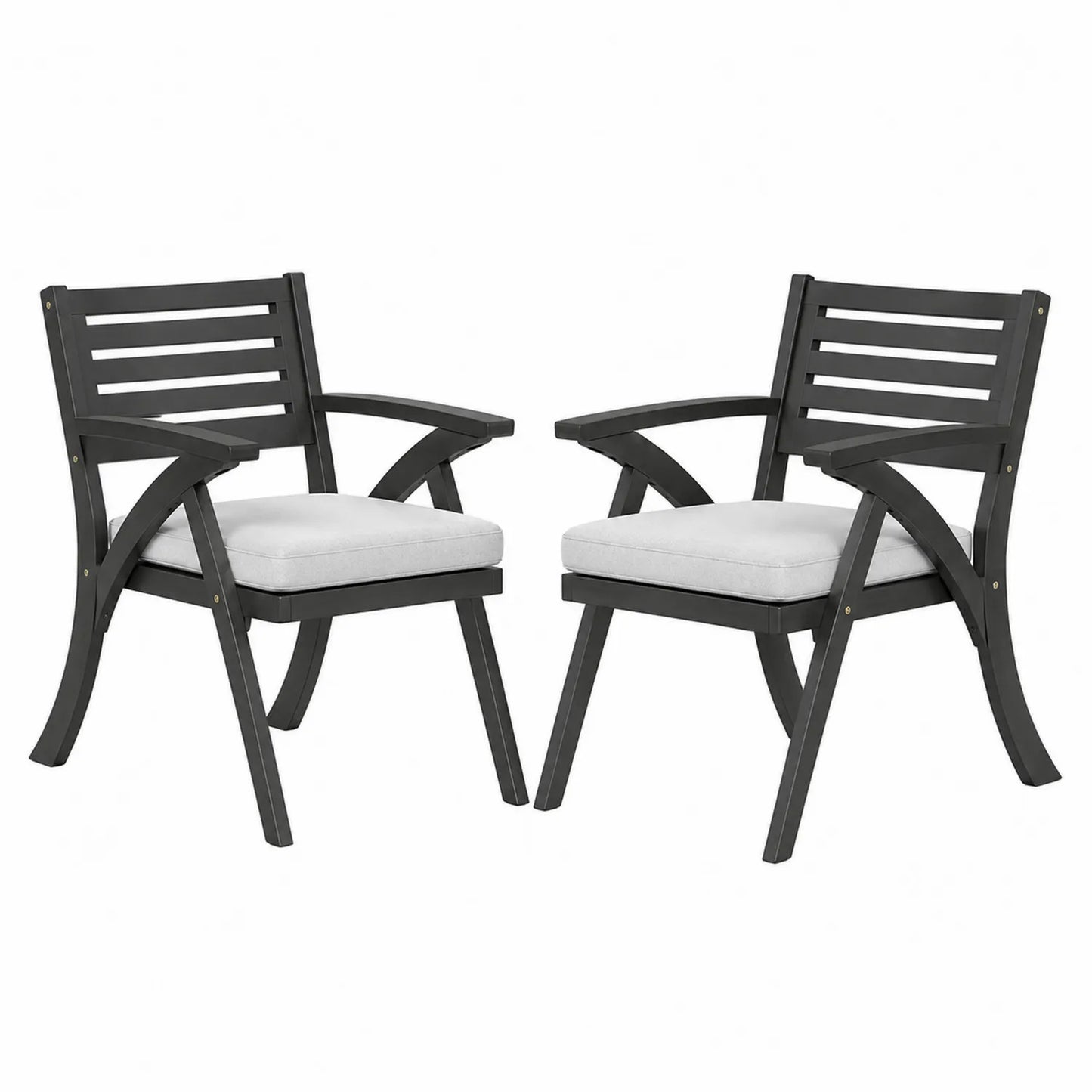 Lot de 2 chaises d'extérieur en bois avec coussins gris