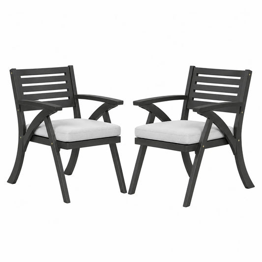 Lot de 2 chaises d'extérieur en bois avec coussins gris