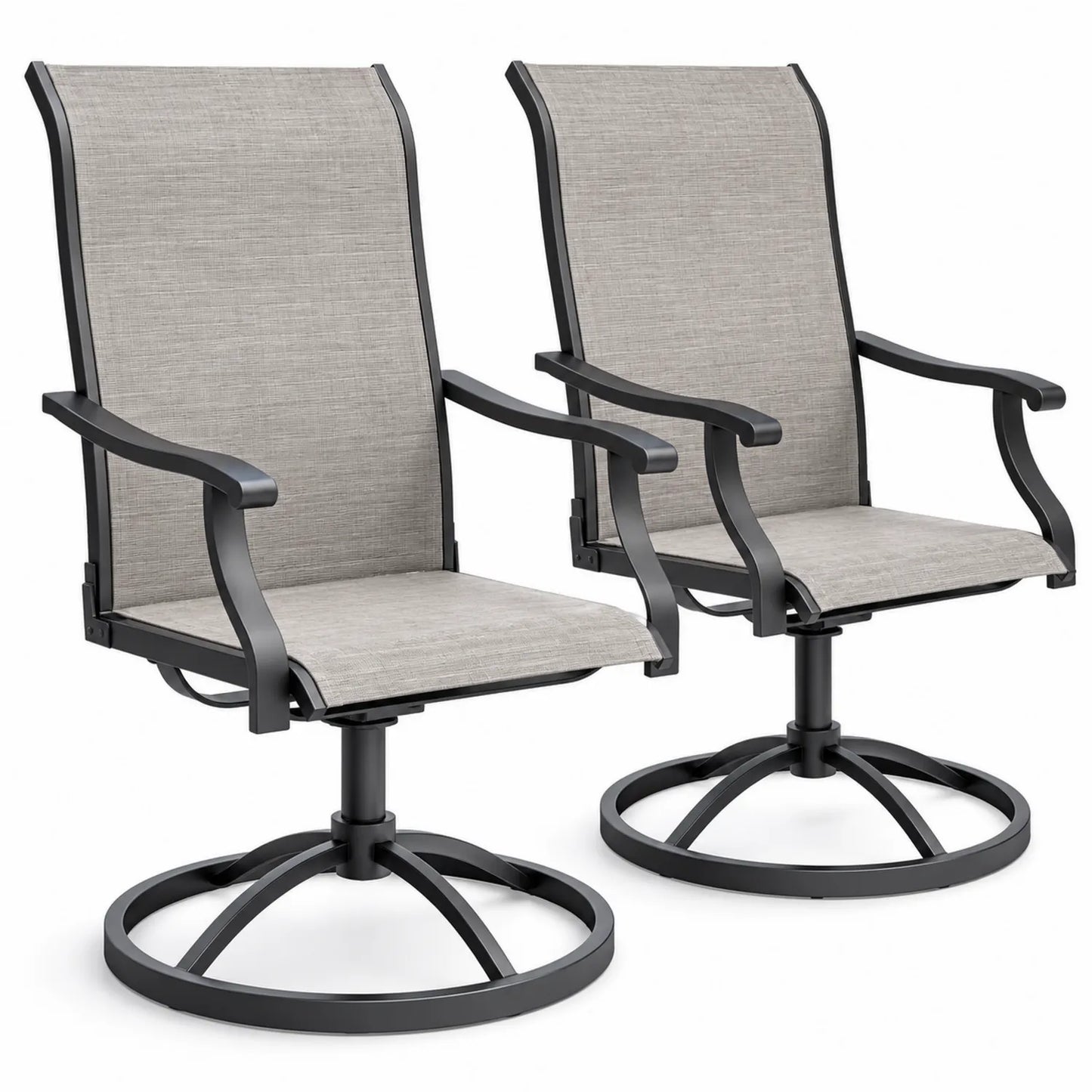 Lot de 2 chaises d'extérieur en métal avec siège en tissu gris pivotantes