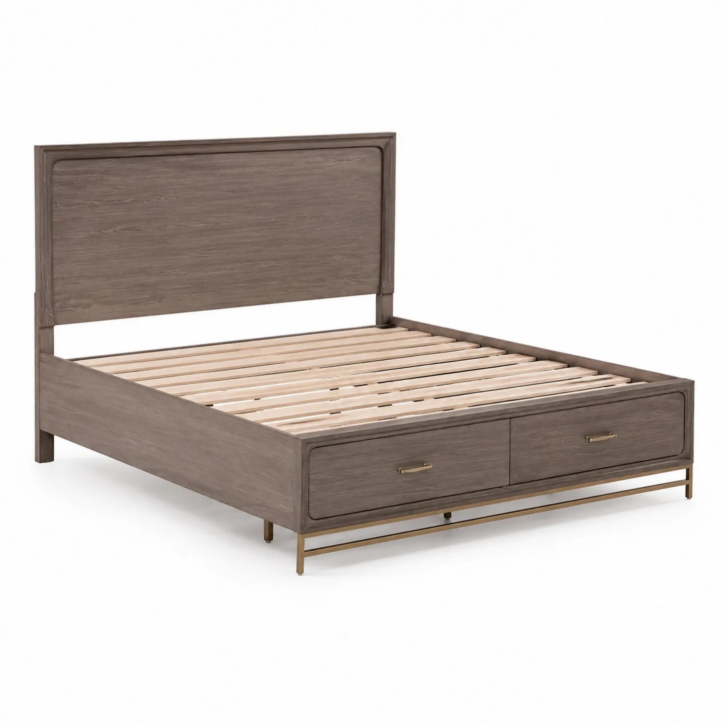 Lit en bois avec rangement et pieds en métal 160x200 cm Marron