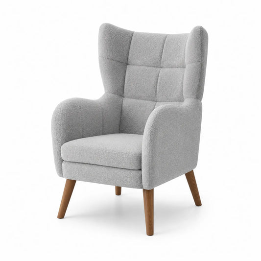 Fauteuil en tissu gris clair avec pieds en bois