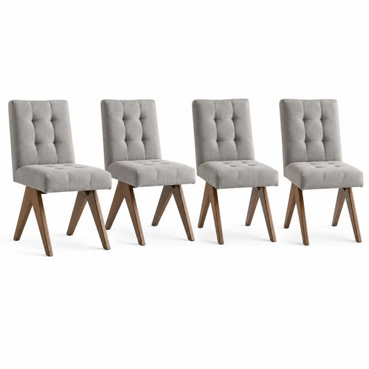 Lot de 4 chaises en tissu gris avec pieds en bois