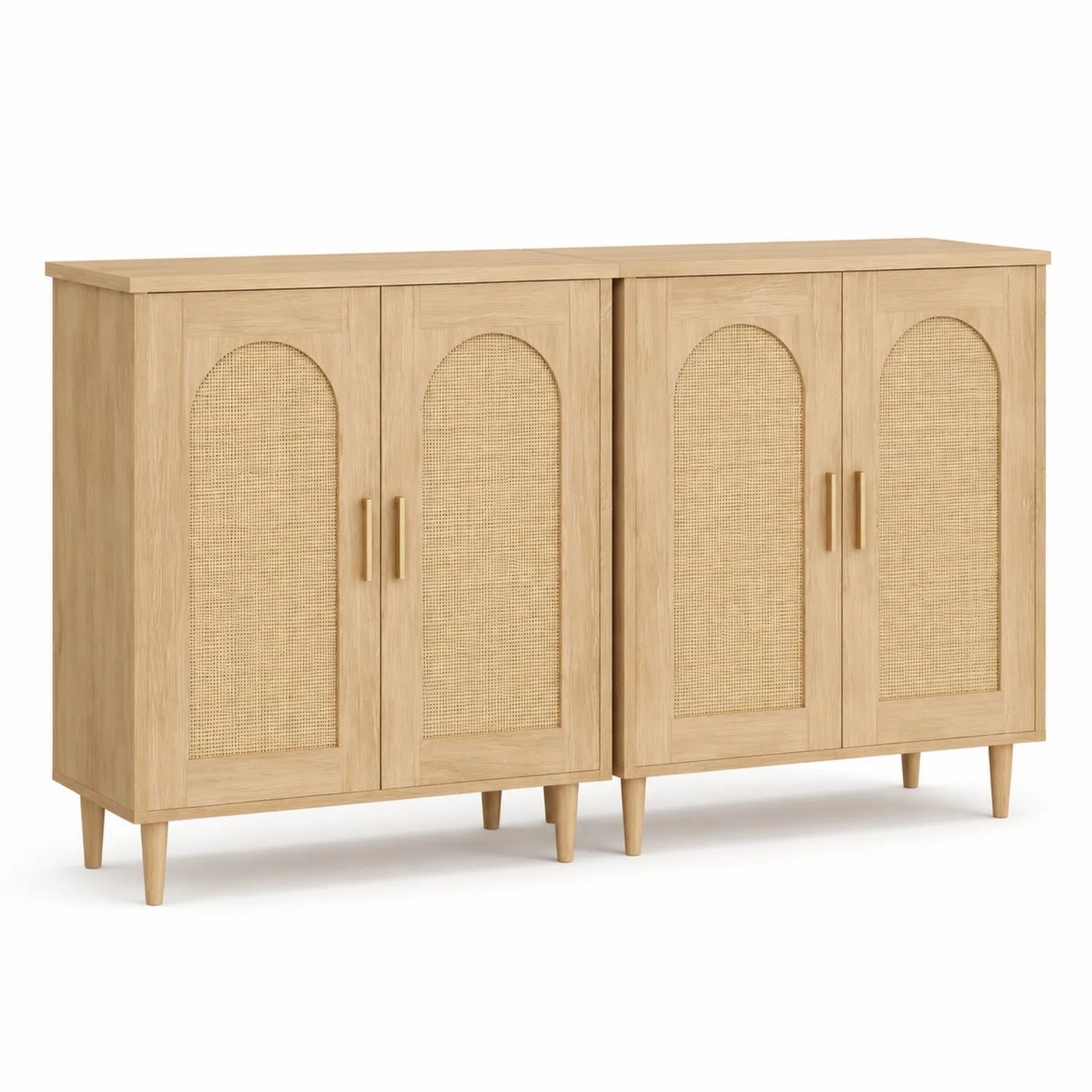 Buffet en Bois et Rotin 4 Portes Naturel