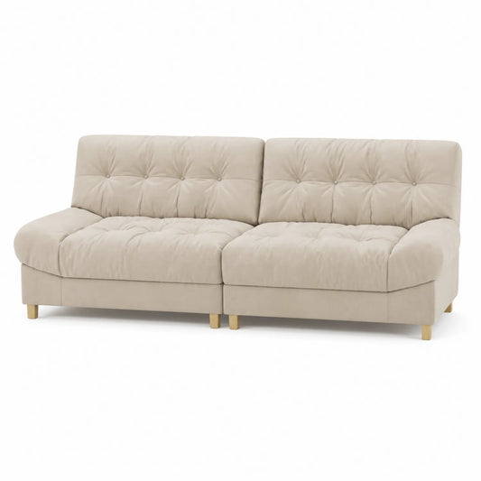 Canapé 2 places en tissu beige avec pieds en bois