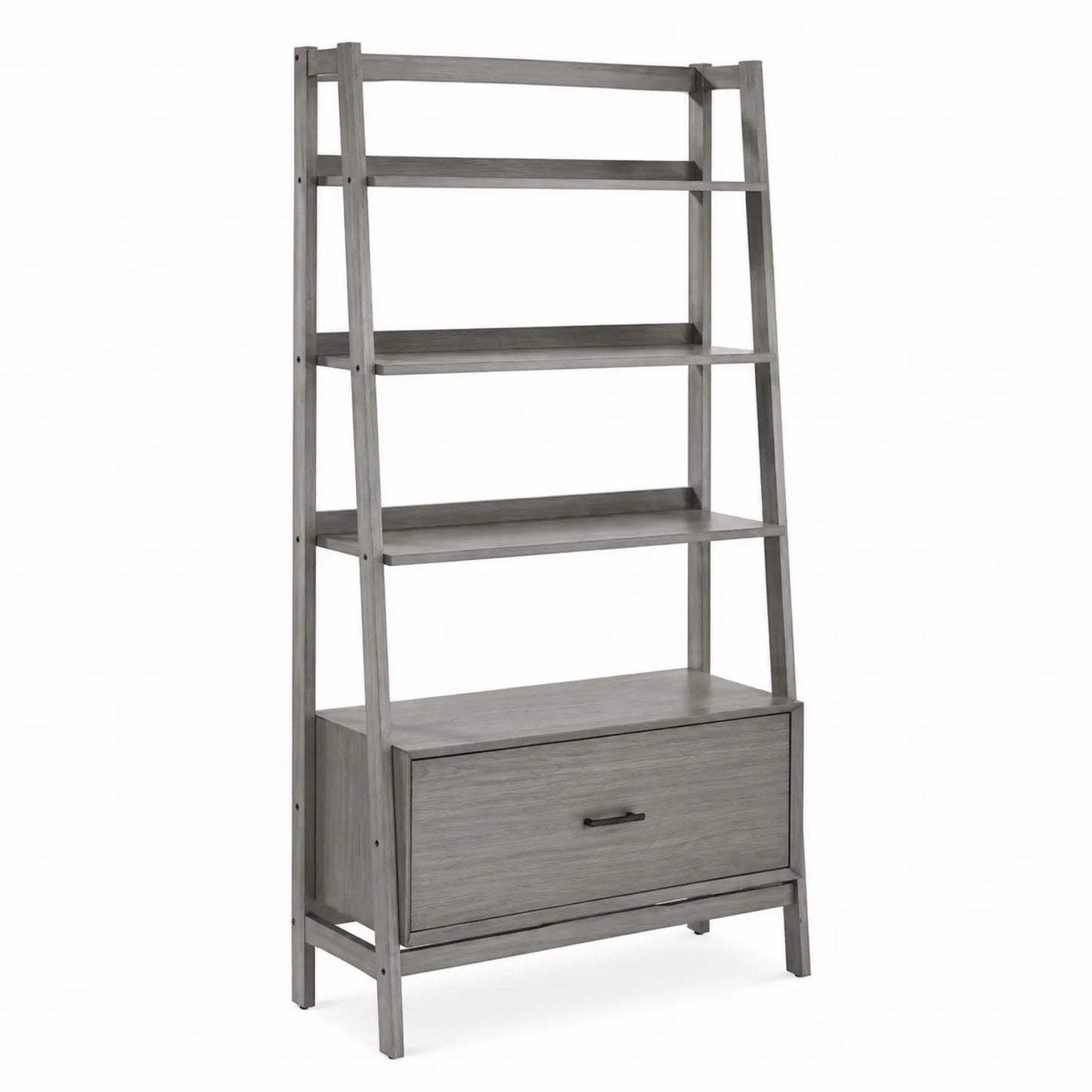 Étagère échelle en bois gris avec tiroir 180cm