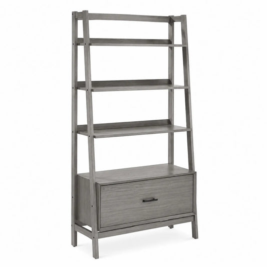 Étagère échelle en bois gris avec tiroir 180cm