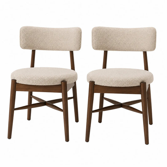 Chaises en bois et tissu bouclé beige, lot de 2