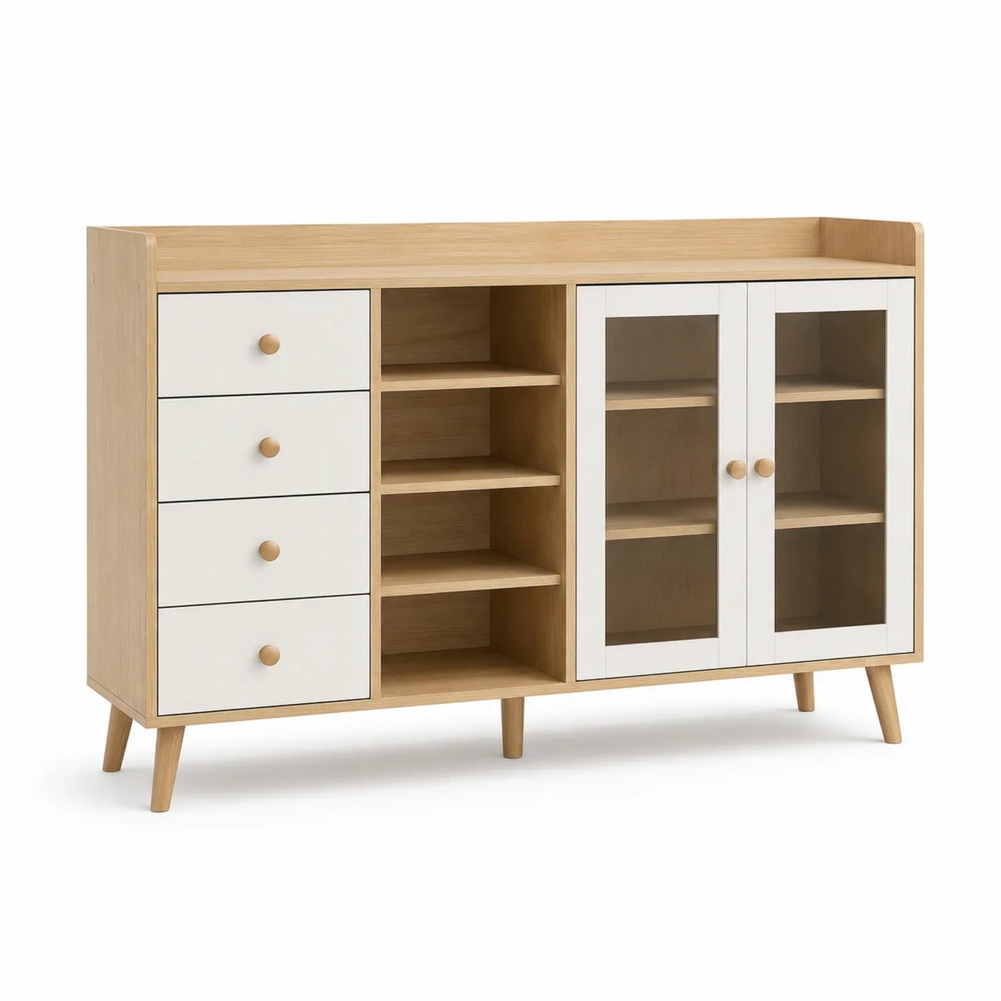 Buffet en Bois avec Tiroirs et Portes en Verre