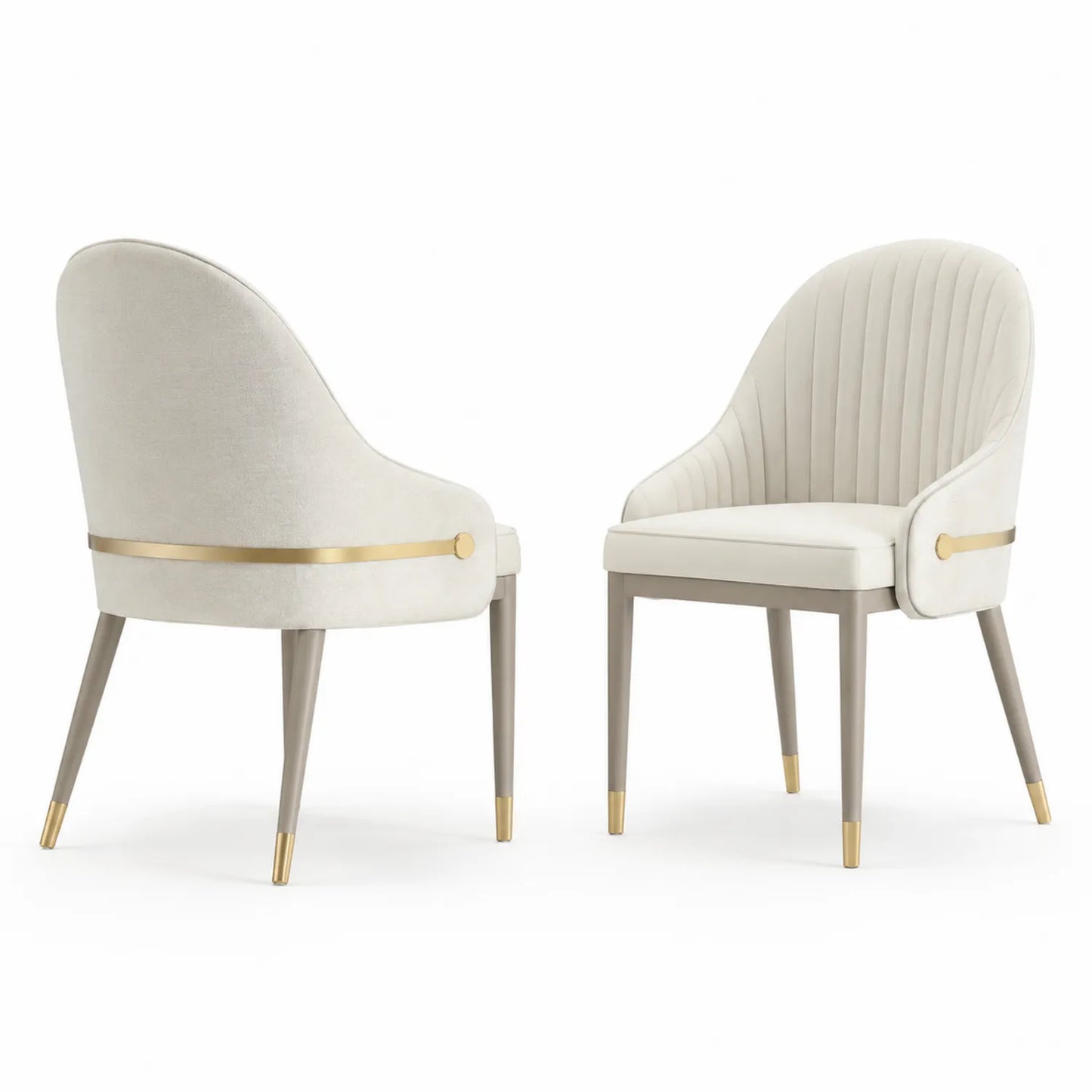 Chaise en bois et tissu avec pieds en métal plaqué or