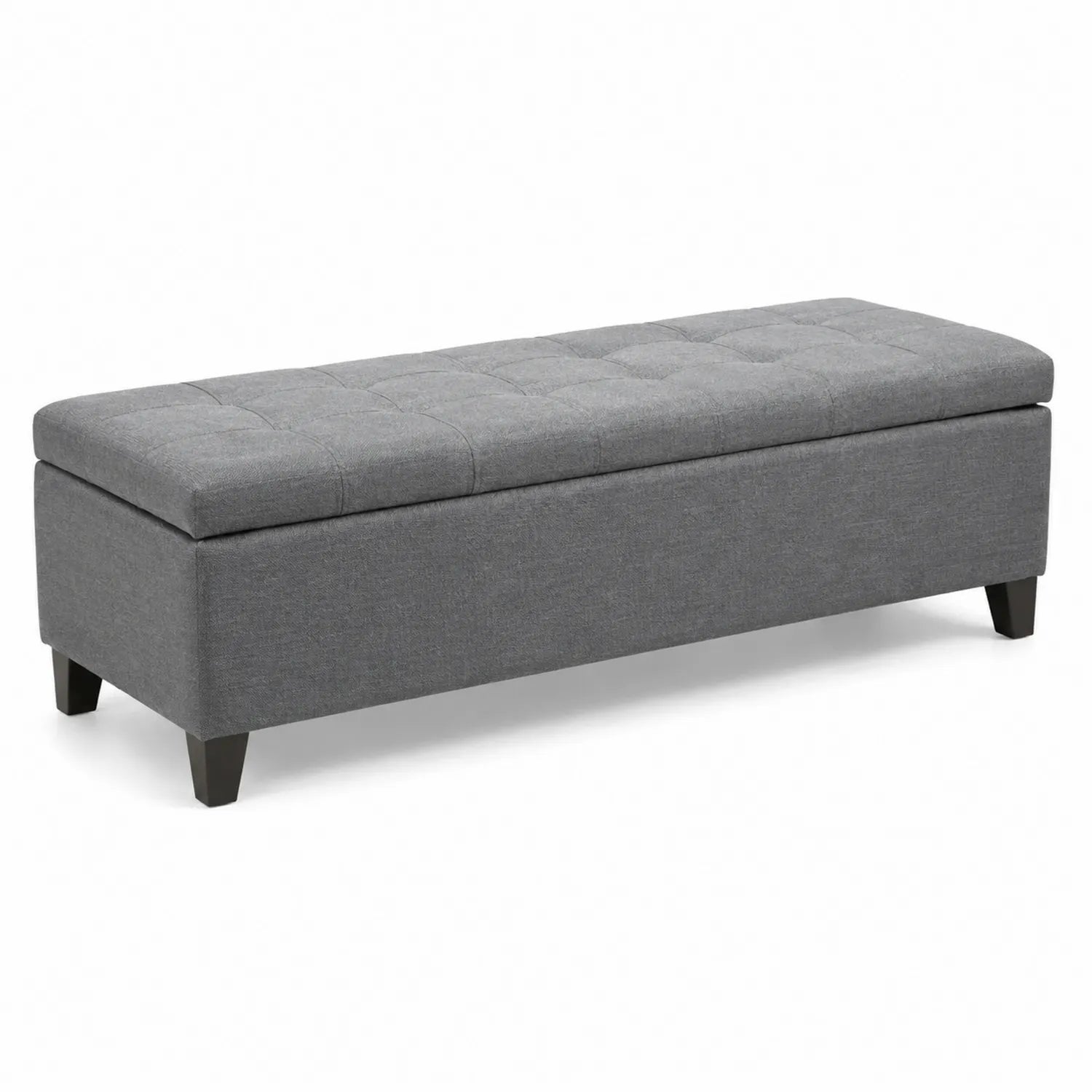 Banc de rangement en tissu gris avec pieds en bois 120x40x45 cm