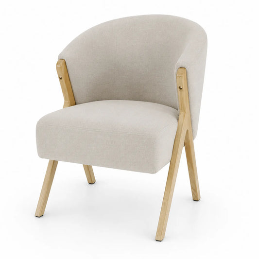 Chaise en bois naturel et tissu beige